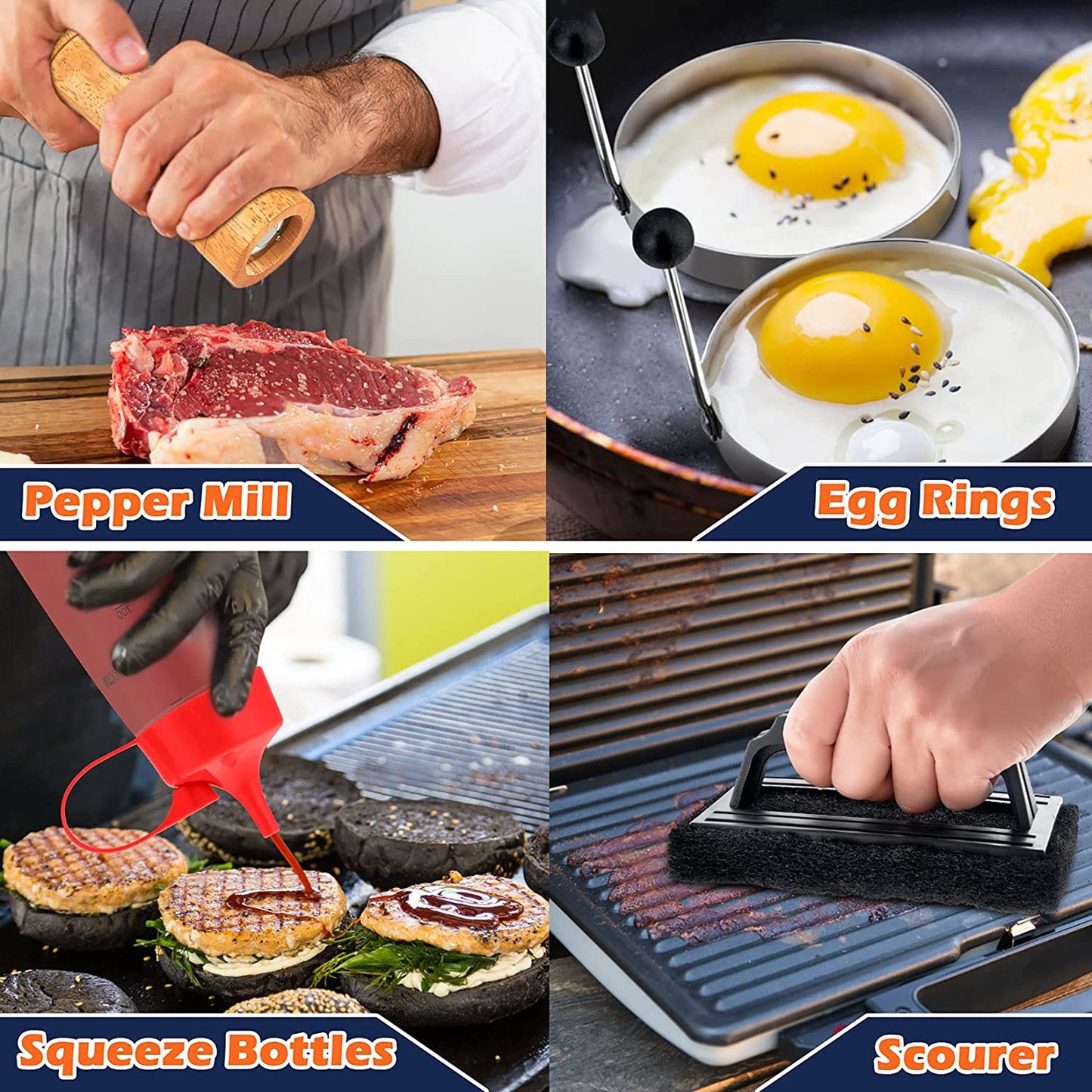 18Pcs Griddle Accessories Set, Stainless Steel Flat Top Grill Spatula Kit for Outdoor Barbecue Teppanyaki Camping Cooking, Included Melting Dome, Burger Turner, Carrying Bag and More Tools