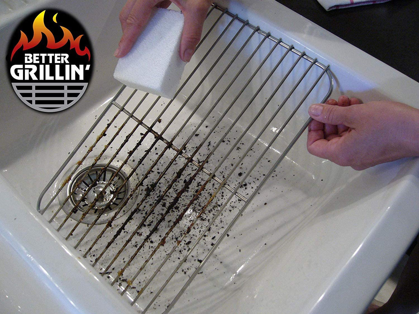 Better Grillin Scrubbin Stone Grill Cleaner Handle-Protect Hands & Nails When Scouring Grill with Three Scrubbin Stone