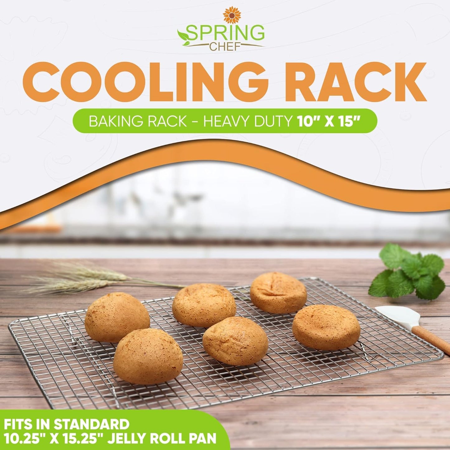 Spring Chef Cooling Rack & Baking Rack - Heavy Duty 100% Stainless Steel Cookie Cooling Racks, Wire Rack for Baking, Oven Safe 10 X 15 Inches Fits Jelly Roll Pan - Grill Racks for Cooking and Baking
