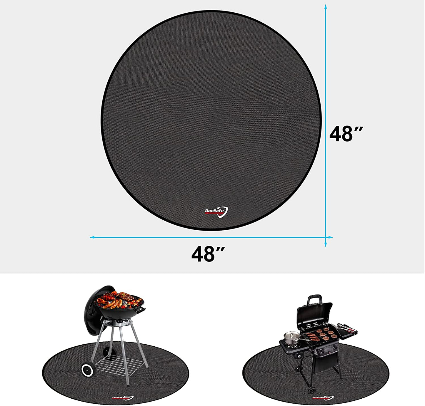 48" round Fire Pit Mat, 4-Layer under Grill Mat Deck Patio Protect Mat,Fireproof Mat/Pad for Grass Outdoor Wood Burning Fire Pit and BBQ Smoker,Portable Reusable and Waterproof,Black