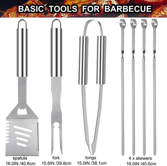 20PCS Heavy Duty BBQ Grill Tools Set - Extra Thick Stainless Steel Spatula, Fork& Tongs. Complete Barbecue Accessories Kit in Aluminum Storage Case - Perfect Grill Gifts for Men