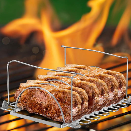 BMMXBI Foldable 3-In-1 Chicken Leg Rib Rack for Grill, Oven, Holds 12 Chicken Leg Wing, 6 Large Ribs, 1 Whole Chicken, Stainless Steel Rib Chicken Drumstick Roasting Racks Smoker Accessories