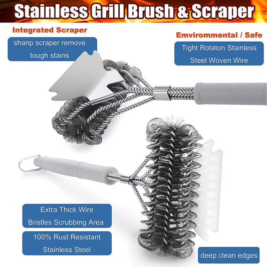 Grill Brush - Grill Brush for Outdoor Grill- BBQ Brush Safe & Efficient Cleaning - Woven W/Wire Combined Barbecue Bristles,18" Grill Cleaner Brush for Any Grill- BBQ Accessories Gifts for Men Dad