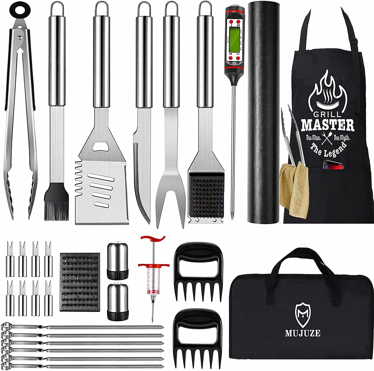 Grill Utensils Set,Bbq Grilling Accessories, Grill Set Gifts for Men Grill Tools, Barbeque with Apron, Stainless Steel Grill Kit Set Gifts for Men or Dad (Style 1)