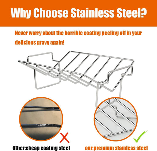 Thanksgiving Turkey Roasting Rack Stand for Smoker and Grill, Turkey Roaster V Rack Stainless Steel Rib Racks for Grilling and Smoking, for Large and Xlarge Big Green Egg,Kamado Joe,Big Joe Etc