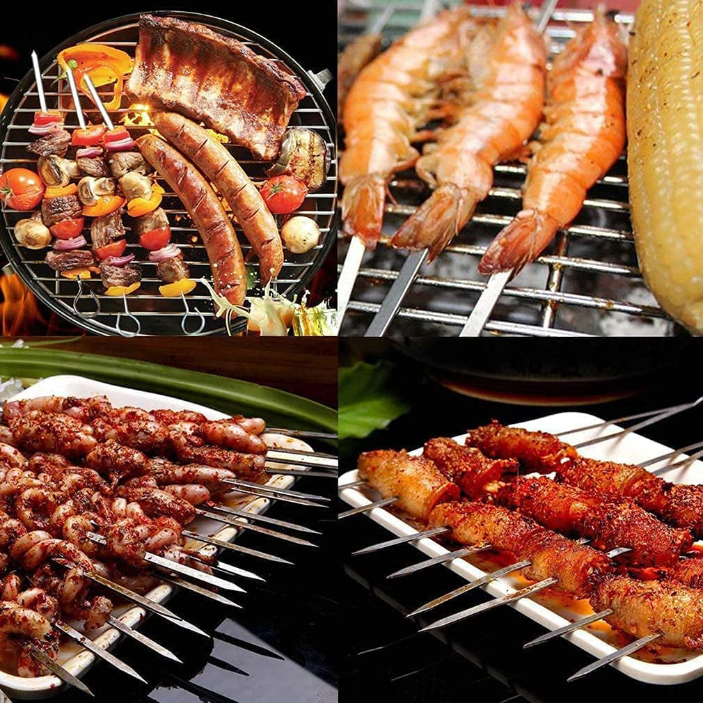 12PCS Kabob Skewers Flat Metal Stainless Steel BBQ Barbecue Skewer 16" Anti-Roll Heavy Duty Shish Kebob Sticks Wide Reusable Grilling Skewers Set for Meat Shrimp Chicken Vegetable Kebab Fork Sausageā¦