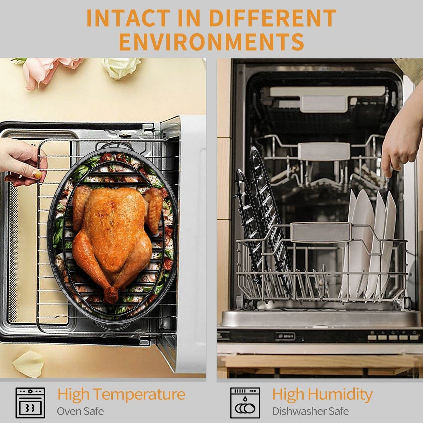 JY COOKMENT Roasting Rack with Integrated Feet, Cooling Drying Rack Kitchen Rack with Enameled Coating, PTFE Free, Great for Cooking, Roasting, Drying, Grilling, Dishwasher Safe (12.5Inch*8.5Inch)