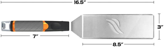 Blackstone 5195 Premium Signature Series Griddle Spatula Perfect Heavy-Duty Stainless Steel, Non-Slip Ergonomic Rubber Handle, Heat Resistant, Easy to Clean, with Built in Bottle Opener