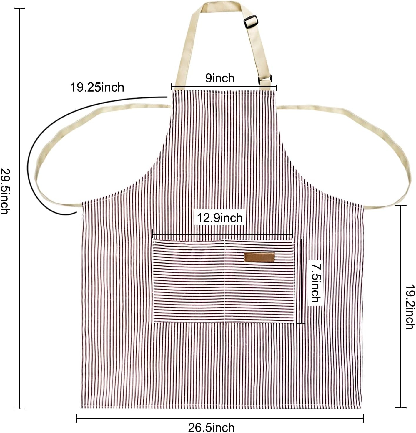 2 Pack Apron, Cotton Cooking Kitchen Aprons, Adjustable Bib Apron with 2 Pockets for Men Women Chef Aprons,(Black/Brown Stripes)