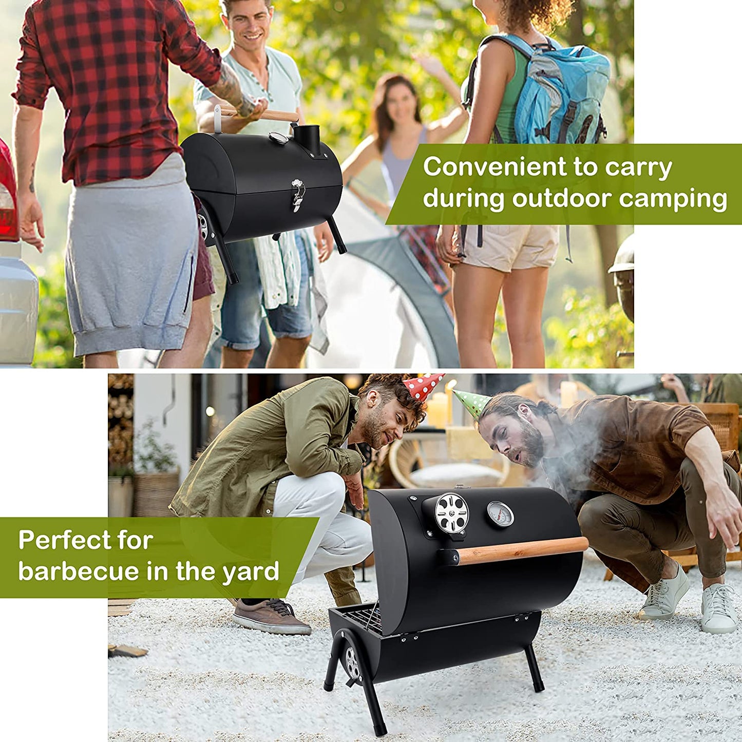 Leonyo Portable Charcoal Grill Set of 12, Small BBQ Grill, Mini Tabletop Charcoal Grill with Barbecue Fork, Tongs, Compact Camping Grills for Outdoor RV Traveling Picnic, Patio, Backyard, Beach