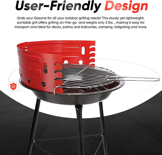 Gas One Charcoal Grill – 16-Inch Portable Charcoal Grill – Barbecue Grill with 4 Levels for Flame Control – Dual Venting System – Small Charcoal Grill for Backyard, Camping, Boat