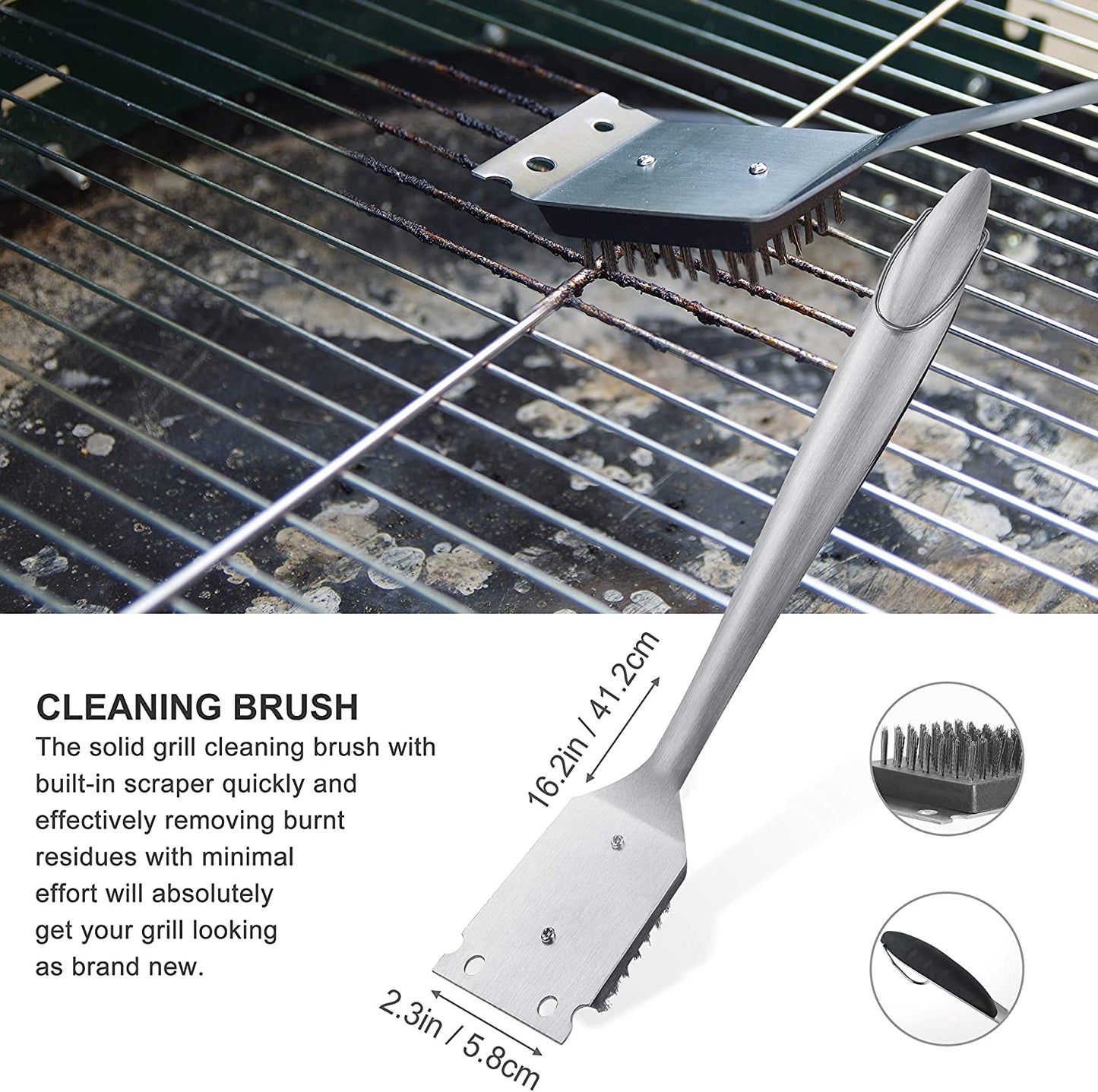 8PCS Heavy Duty BBQ Grill Tools Set with Extra Thick Stainless Steel Spatula, Fork, Tongs & Cleaning Brush - Complete Barbecue Accessories Kit with Portable Bag - Perfect Grill Gifts for Men