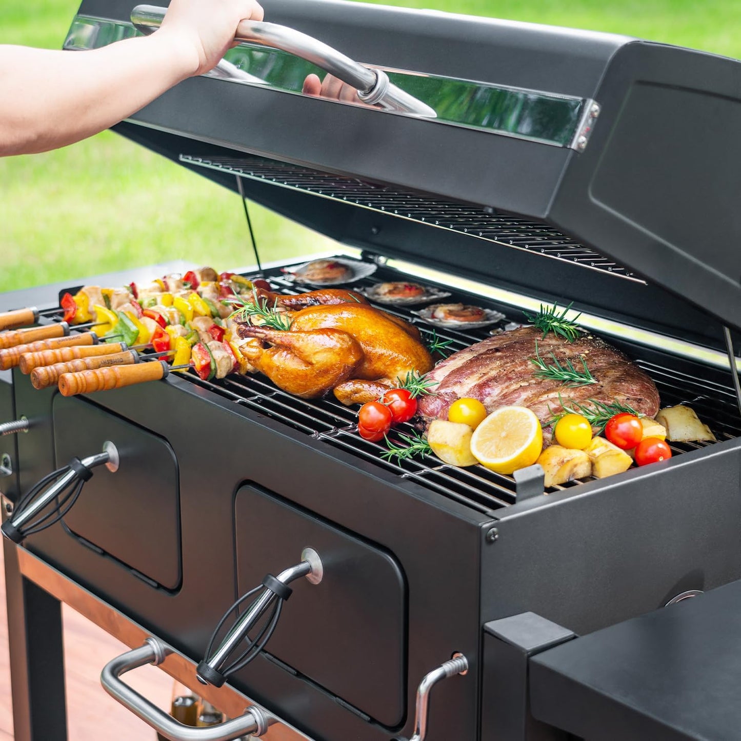 Charcoal Grill Outdoor BBQ Grill, Extra Large Cooking Area 794 Square Inches with Two Individual & Adjustable Charcoal Tray, Foldable Side Tables for Outdoor Cooking Backyard Camping Picnics by