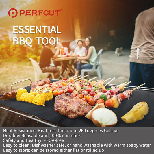 Grill Mat 100% Non-Stick BBQ Grill & Baking Mats,Heavy Duty,Reusable and Easy to Clean for Electric Grill Gas Charcoal BBQ-15.75 X 13 Inch Set of 7-Black