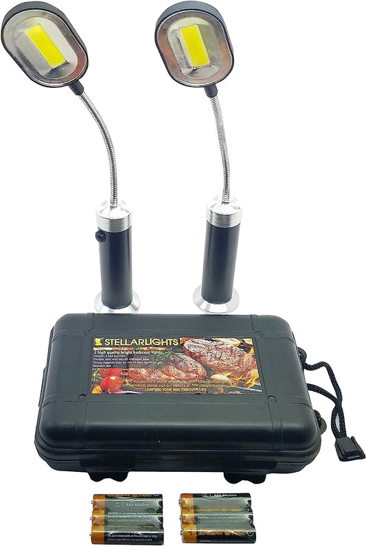- Magnetic Barbecue BBQ Light Set for Grilling - 6 Alkaline AAA Batteries Included - Works on All Grills with an Exception to Stainless Steel.