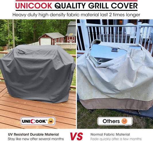 Unicook Grill Cover for Outdoor Grill, 60 Inch BBQ Cover, Heavy Duty Waterproof, Fade Resistant, Weather Resistant, Anti-Rip, Gas Grill Cover Compatible with Weber, Char-Broil, Nexgrill, Etc. Grey