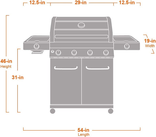 Monument Grills Larger 4-Burner Propane Gas Grills Stainless Steel Cabinet Style with Clear View Lid, LED Controls, Built in Thermometer, and Side & Infrared Side Sear Burners
