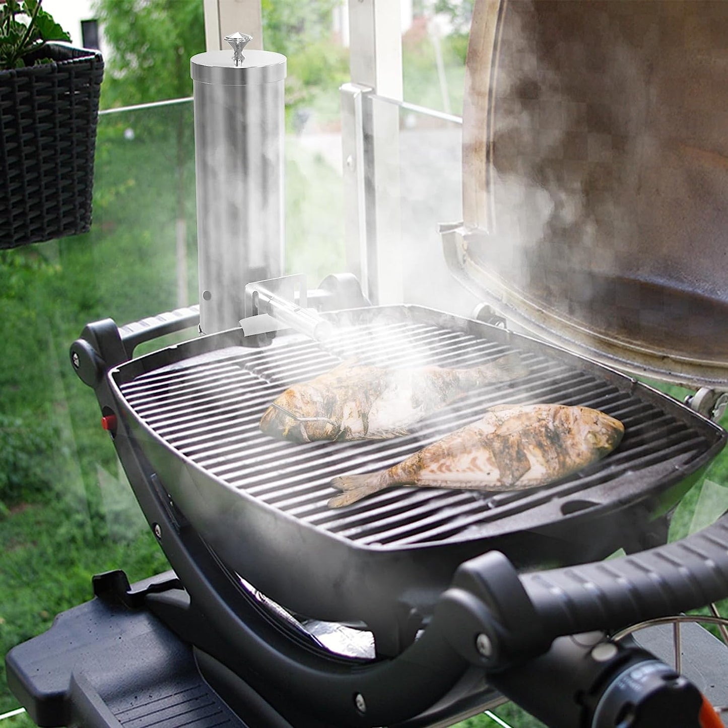 Cold Smoke Generator with Lid & Air Pump, Portable Electric BBQ Smoker, Wood Pellets Outdoor Smoker, Grill Accessory Barbecue Tools for Meat Vegetable, Hot & Cold Smoking, Stainless Steel