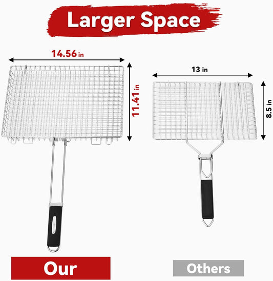 Grill Basket Extra Large,Grill Accessories for Outdoor Grill,Grilling Gifts for Men,Fish Grill Basket, Shrimp Vegetable, Veggie, Barbecue BBQ Rack, Camping Cooking, Unique Detachable Handle