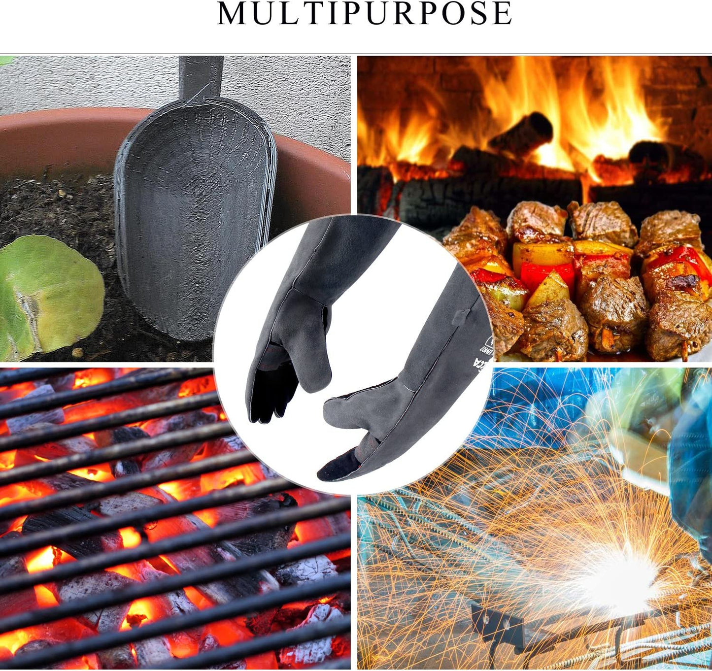 Welding Gloves 16 Inches,662℉,Heat Resistant Leather Forge/Mig/Stick Welding Gloves Heat/Fire Resistant, Mitts for Oven/Grill/Fireplace/Furnace/Stove/Pot Holder/Bbq/Animal Handling-Grey