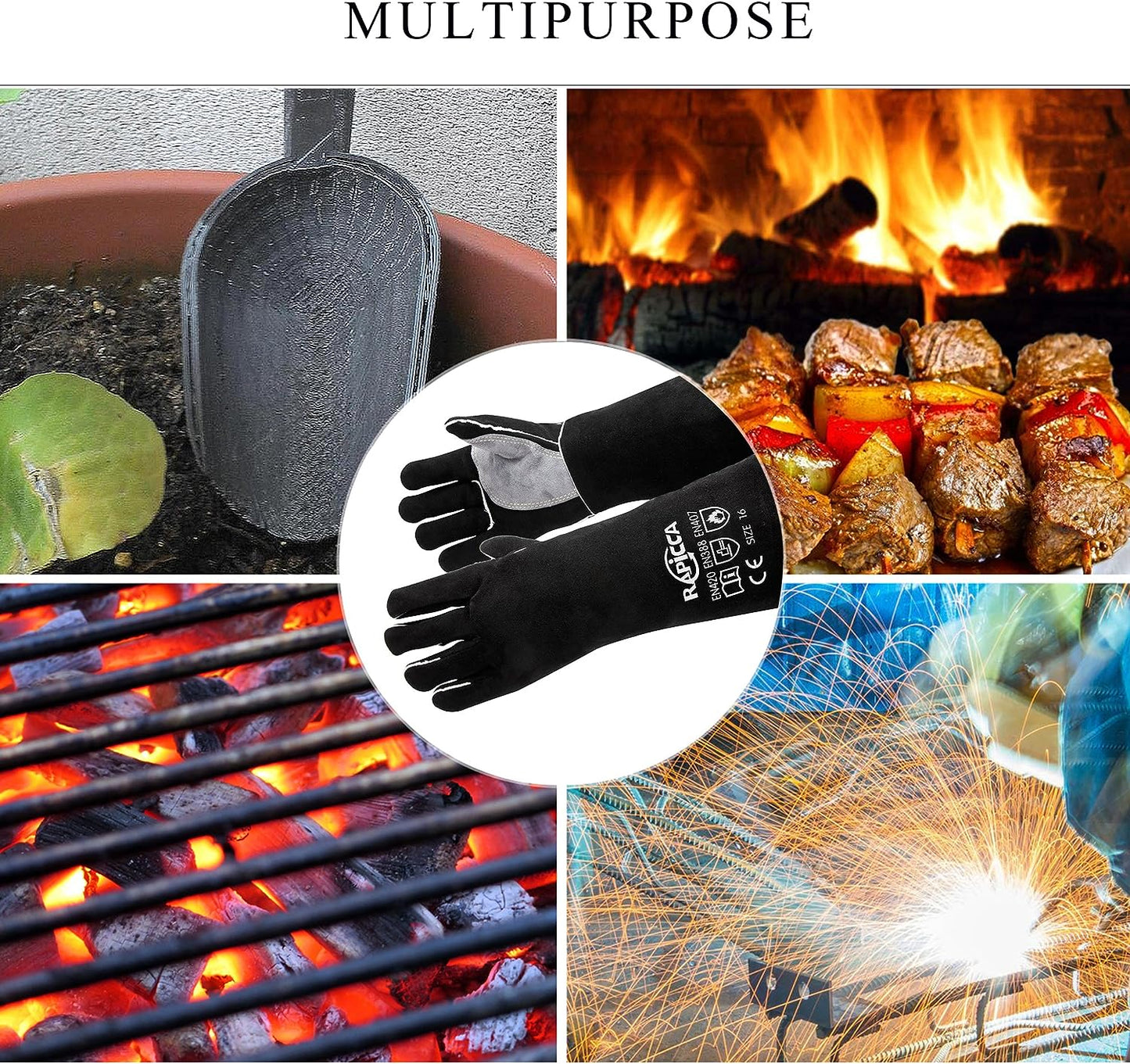 Welding Gloves 14 Inches,662℉,Heat Resistant Leather Forge/Mig/Stick Welding Gloves Heat/Fire Resistant, Mitts for Oven/Grill/Fireplace/Furnace/Stove/Pot Holder/Bbq/Animal Handling-Black