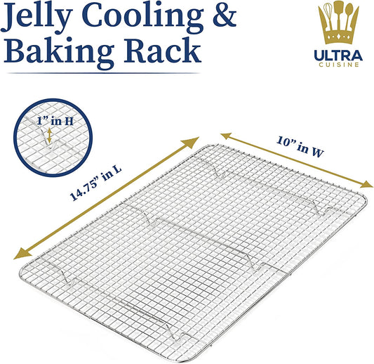 Ultra Cuisine Stainless Steel Baking Rack - 10X14.75 Inch Jelly Roll Pan Rack - Grill Rack - Baking Sheet - Oven Safe - Dishwasher Safe - Heavy Duty Wire Cooling Rack for Cooking Baking and Roasting