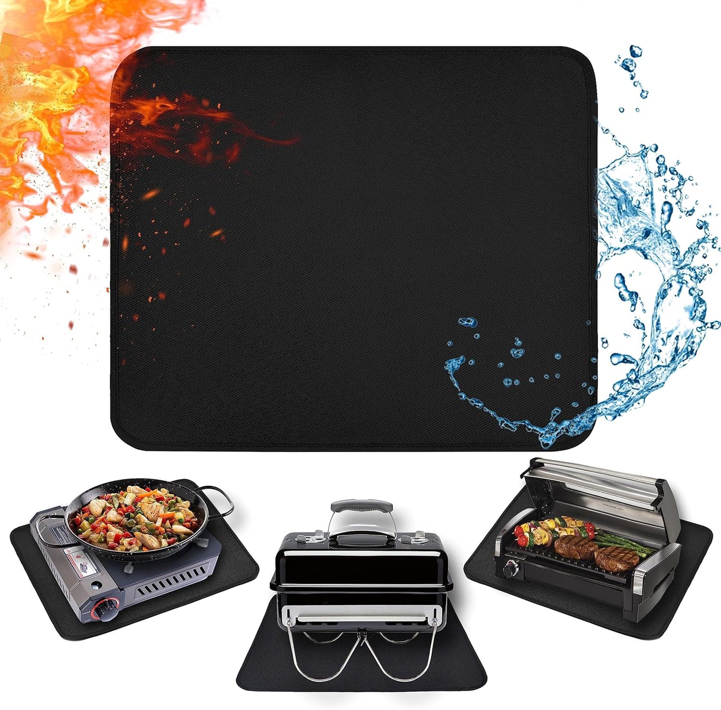 Amerbro 15 X 18 in Fireproof Grill Mats for Outdoor Tabletop Grill to Protect Your Grill Table - Heat Resistant Grill Table Mat - Waterproof & Oilproof BBQ Mat - Black (1Mm)
