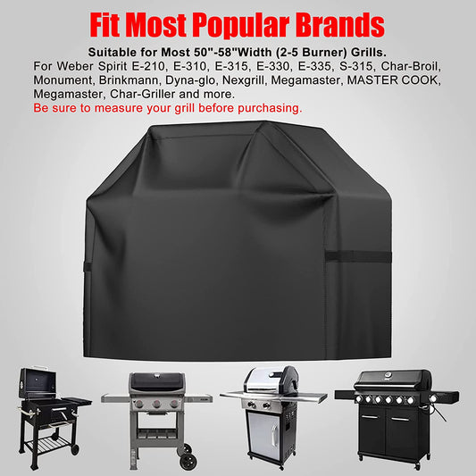 BBQ Grill Cover, Waterproof, Weather Resistant, Rip-Proof, Anti-Uv, Fade Resistant, with Adjustable Velcro Strap, Gas Grill Cover for Weber,Char Broil,Nexgrill Grills, Etc. 58 Inch, Black