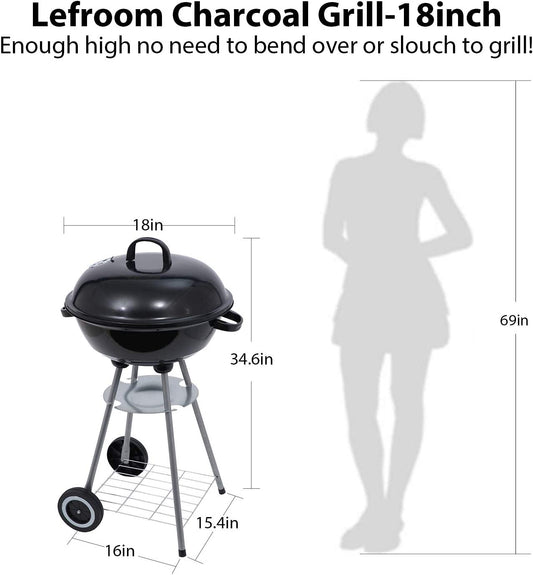 Charcoal Grill 18 Inch Barbecue Grill for Outdoor Courtyard Picnic Camping Tailgating BBQ Kettle