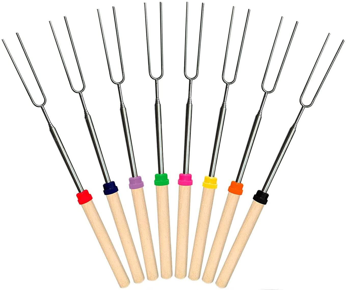 8Pack Marshmallow Roasting Sticks Extendable 32Inch Long Metal Barbecue Skewers for Grilling Set,Telescoping Smores BBQ Forks, Fire Pit Sticks for Hot Dogs,Camping,Bonfire