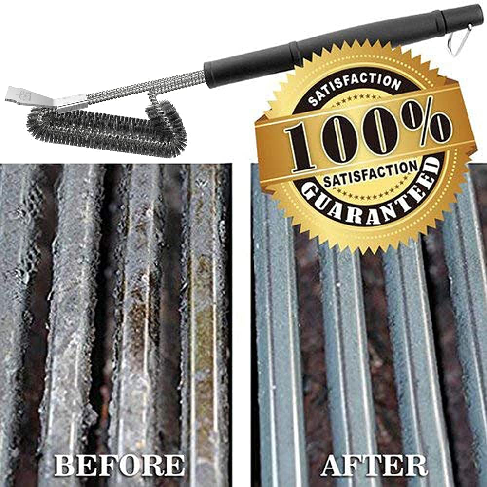 Grill Brush and Scraper BBQ Brush for Grill, Safe 18" Stainless Steel Woven Wire 3 in 1 Bristles Grill Cleaning Brush, BR-4516