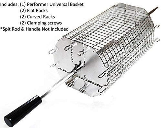 Onegrill Performer Series Universal Fit Grill Rotisserie Spit Rod Basket; Stainless Steel Tumble & Flat Basket in One.(Fits 1/2 Inch Hexagon & 3/8 Inch Square Spits)