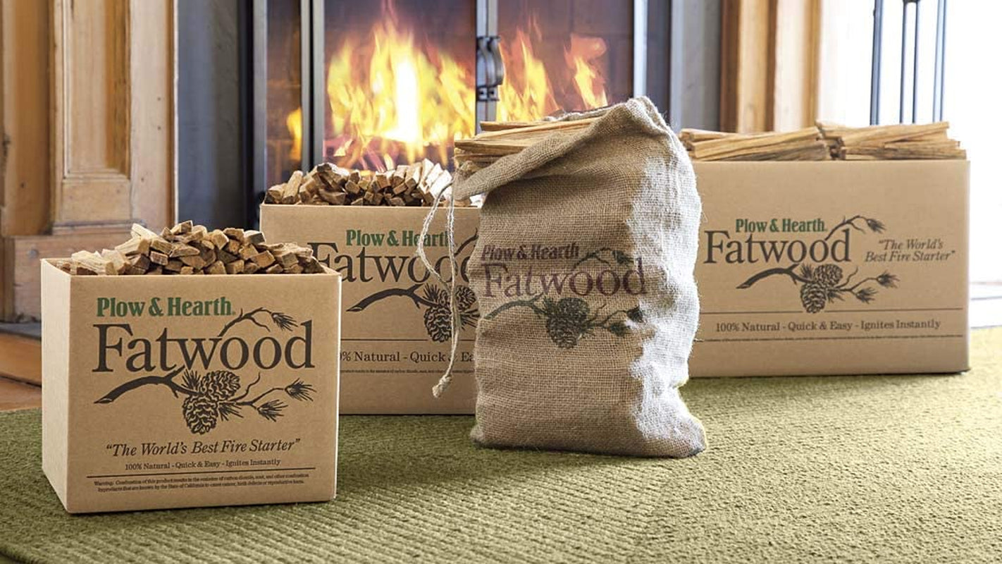 Plow & Hearth Boxed Fatwood Fire Starter All Natural Organic Resin Rich Eco Friendly Kindling Sticks for Wood Stoves Fireplaces Campfires Fire Pits Burns Quickly and Easily Safe Non Toxic (40 LB)