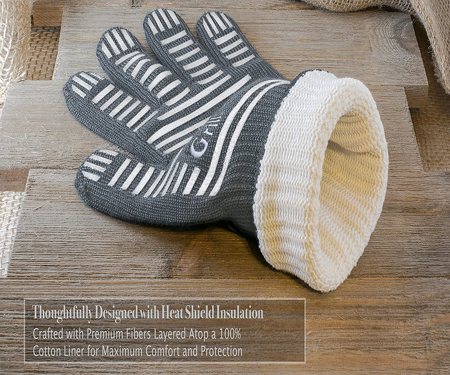Extreme Heat Resistant BBQ Gloves - Premium Insulated & Silicone Lined Aramid Fiber Mitts for Cooking, Grilling, Frying and Baking - Professional Indoor Outdoor Kitchen Oven Accessories