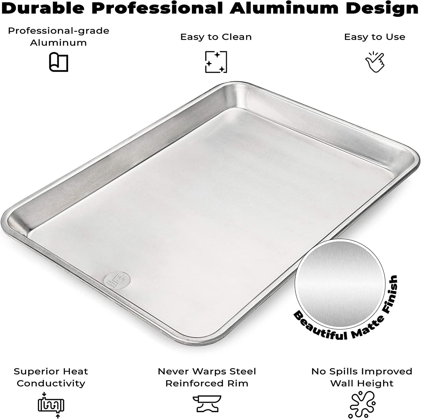 Oven-Safe Baking Pan with Cooling Rack Set - Quarter Sheet Pan Size - Includes Premium Aluminum Baking Sheet and 100% Stainless Steel Baking Rack for Oven - Durable, Easy Clean, Commercial Quality