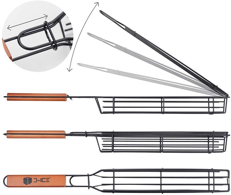 Kebab Grilling Basket & Grilling Skewers Stainless Steel - Kabob Grilling Baskets Set of 4 & 2 Metal BBQ Skewers. Kabob Basket for Veggies, Jumbo Shrimps - Grilling Baskets & Barbecue Skewers