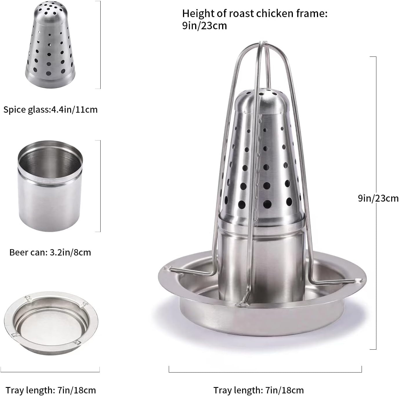 AMOZO Beer Can Chicken Roaster Stand - the New Stainless Steel Chicken Holder - Poultry Roasters with Flavouring Container.(1 Pack)