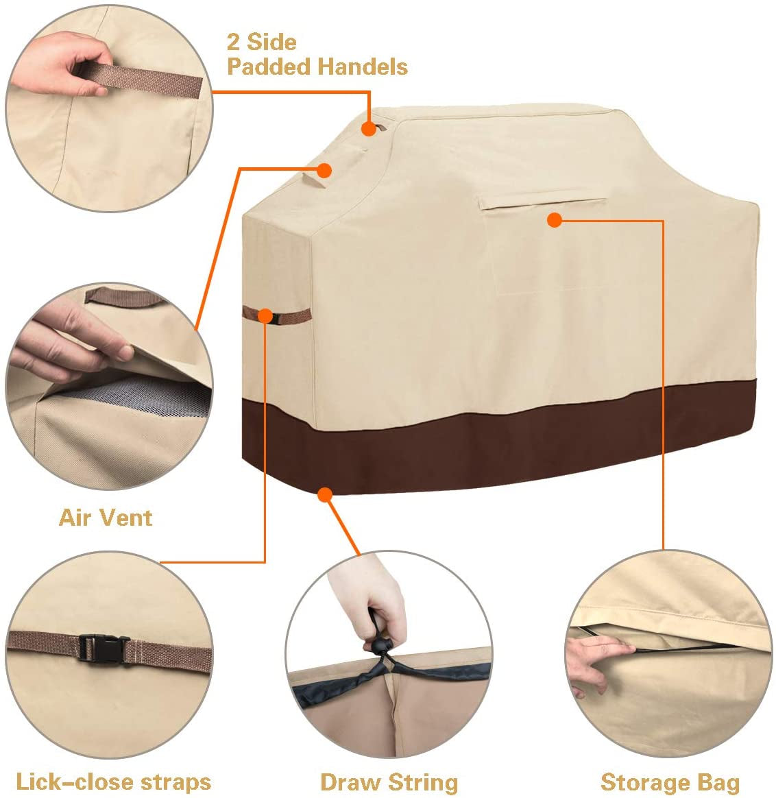 Vailge Grill Cover,58-Inch Waterproof BBQ Cover,600D Heavy Duty Gas Grill Cover, UV & Dust & Rip & Fading Resistant,Suitable for Weber, Brinkmann, Char Broil Grills and More,Beige
