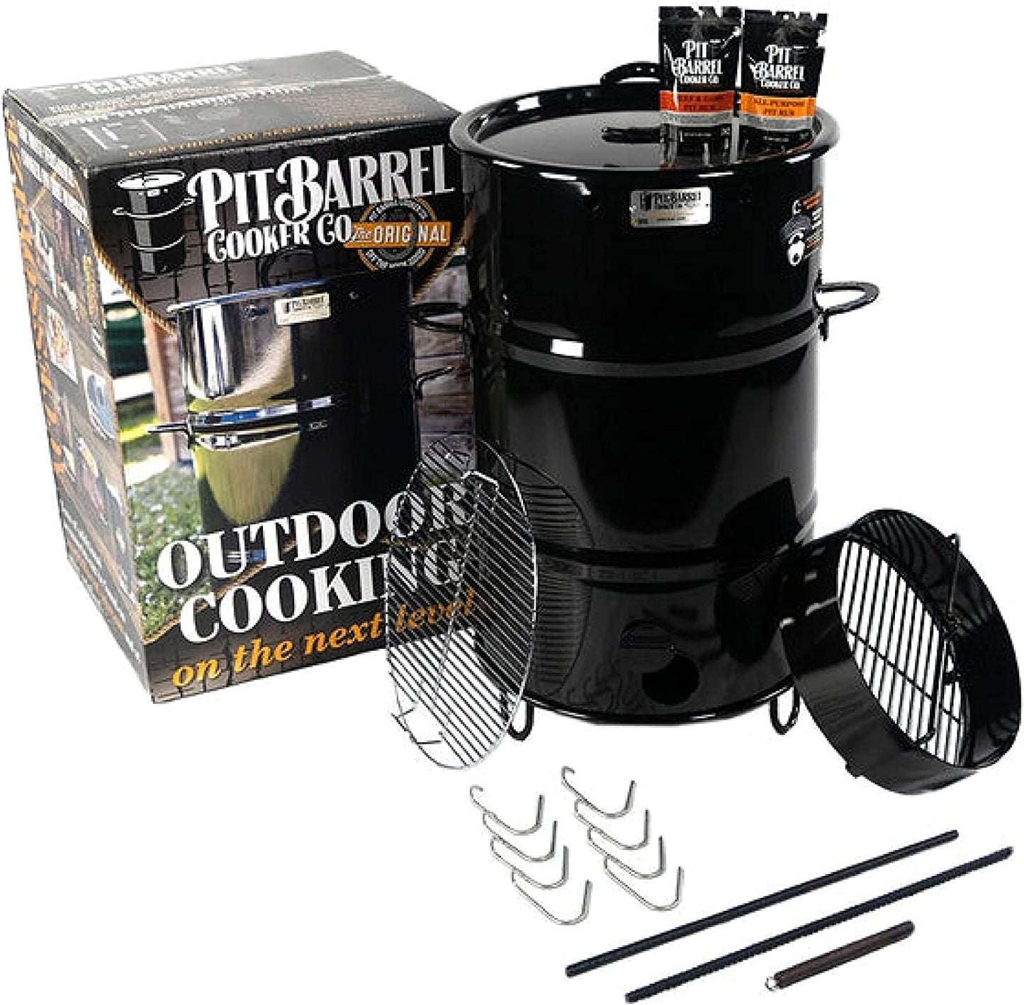 Pit Barrel Cooker Classic Package - 18.5 Inch Drum Smoker | Porcelain Coated Steel BBQ Grill | Includes 8 Hooks, 2 Hanging Rods, Grill Grate and More