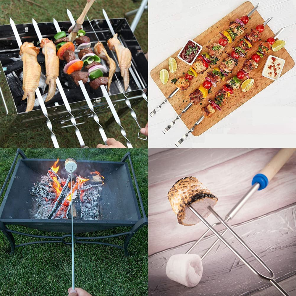 8Pack Marshmallow Roasting Sticks Extendable 32Inch Long Metal Barbecue Skewers for Grilling Set,Telescoping Smores BBQ Forks, Fire Pit Sticks for Hot Dogs,Camping,Bonfire
