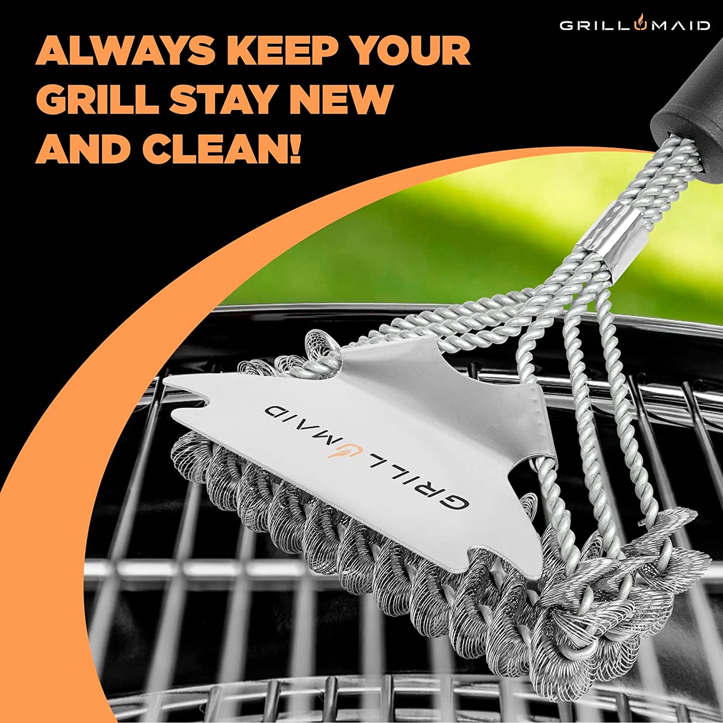 Grill Brush Bristle Free, Safe BBQ Brush Cleaner and Scraper for Outdoor Grill, 18” Stainless Grill Grate Scrubber, Cleaning Brushes for Porcelain, Weber, Gas, & Charcoal, Best Grill Accessories Gifts