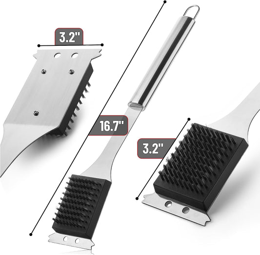 - Grill Brush and Scraper, 16.7”, Stainless Steel, Grill Cleaner, Grill Brush, Grill Cleaning Brush, BBQ Brill Brush, BBQ Brush for Grill Cleaning, Grill Brush for Outdoor Grill, Safe Grill Brush