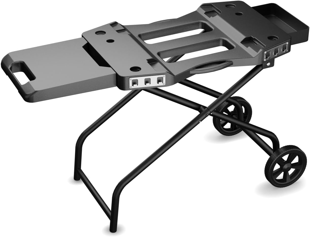 Portable Grill Cart for Ninja Woodfire Grill OG700 Series, Folding Outdoor Grill Stand for Ninja OG701, Pit Boss 10697/10724, 22" Blackstone,Traeger Ranger Griddle with Table Shelf and Basket