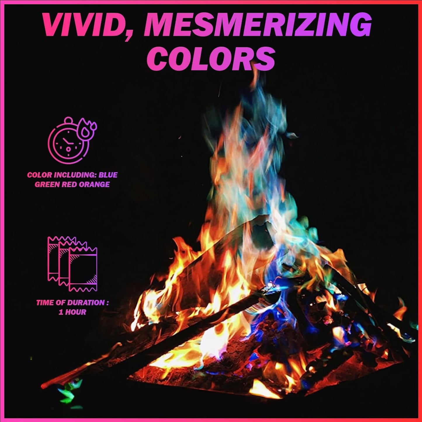 25 Pack Colorful Flames Color Fire Packets Fire Pit for Campfire,Fire Color Packets Camping Accessories for Kids & Adults,Outdoor Fire Changing Cosmic Flame Powder. (25 Packets)