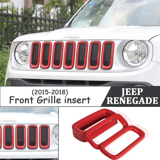 Front Grill Grille Inserts Mesh ABS Grill Guard Cover Trim Red 7Pcs for Jeep Renegade 2015 2016 2017 2018