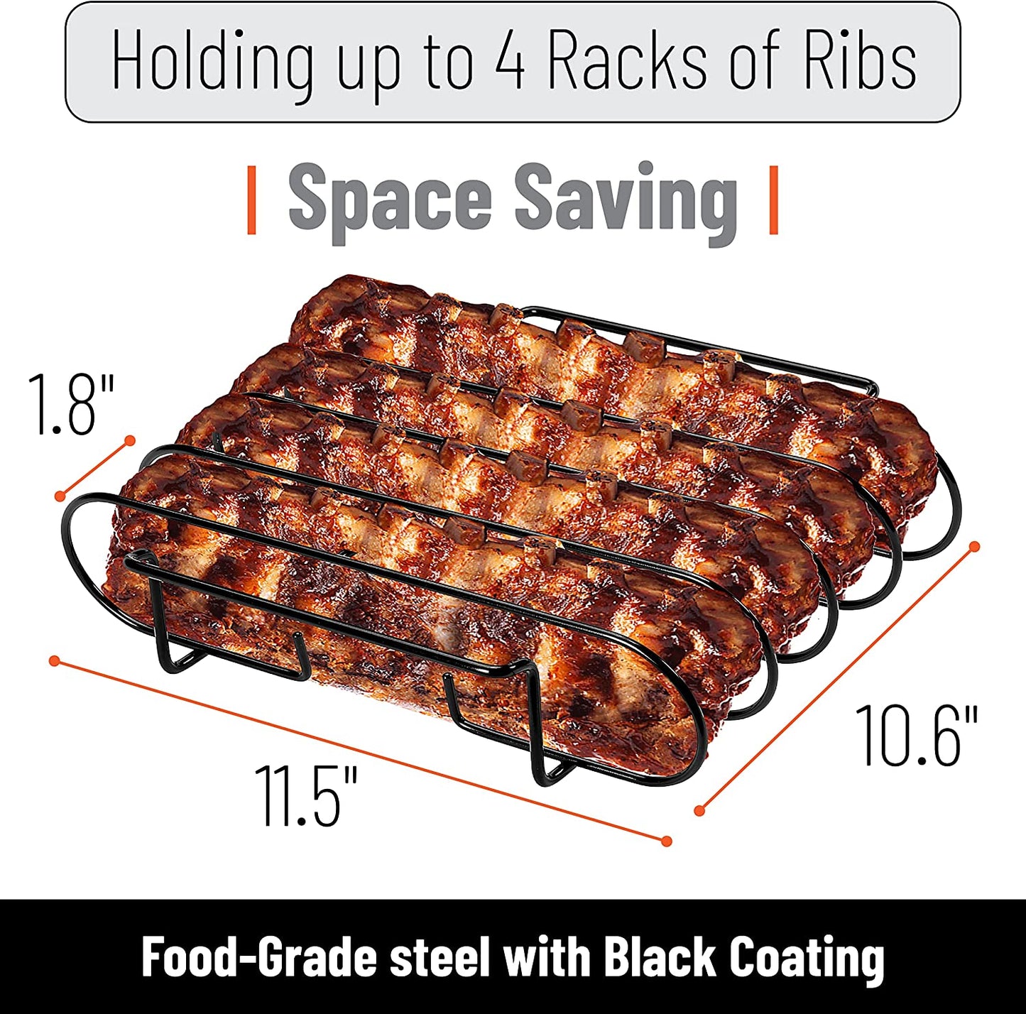 UNCO- Stainless Steel Rib Rack, Holds up to 4 Full Racks of Ribs for Smoking, Smoker Rack for Grilling, Nonstick BBQ Rib Rack Stand Holder