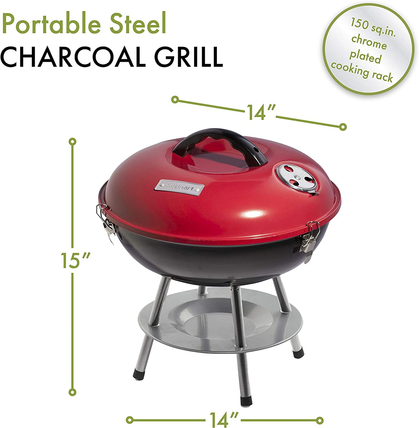 CCG190RB Inch BBQ, 14" X 14" X 15", Portable Charcoal Grill, 14" (Red)