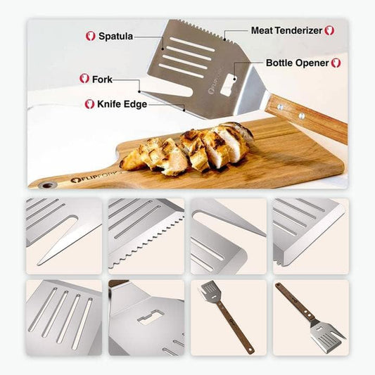 Flipfork Boss - 5 in 1 Grill Spatula with Knife, Fork, Bottle Opener and Turner BBQ Tools. All in One Grill Accessories Set for Outdoor Grills. 18 Inch Grilling Accessories BBQ Set