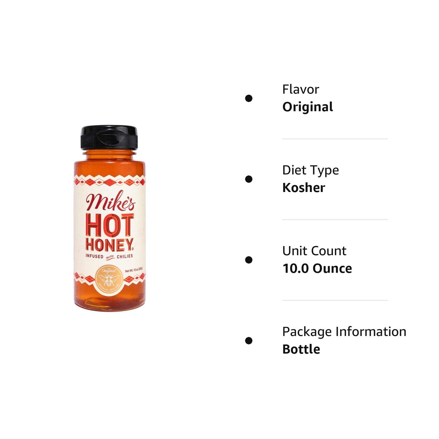 Mike'S Hot Honey, America'S #1 Brand of Hot Honey, Spicy Honey, All Natural 100% Pure Honey Infused with Chili Peppers, Gluten-Free, Paleo-Friendly (10Oz Bottle, 1 Pack)