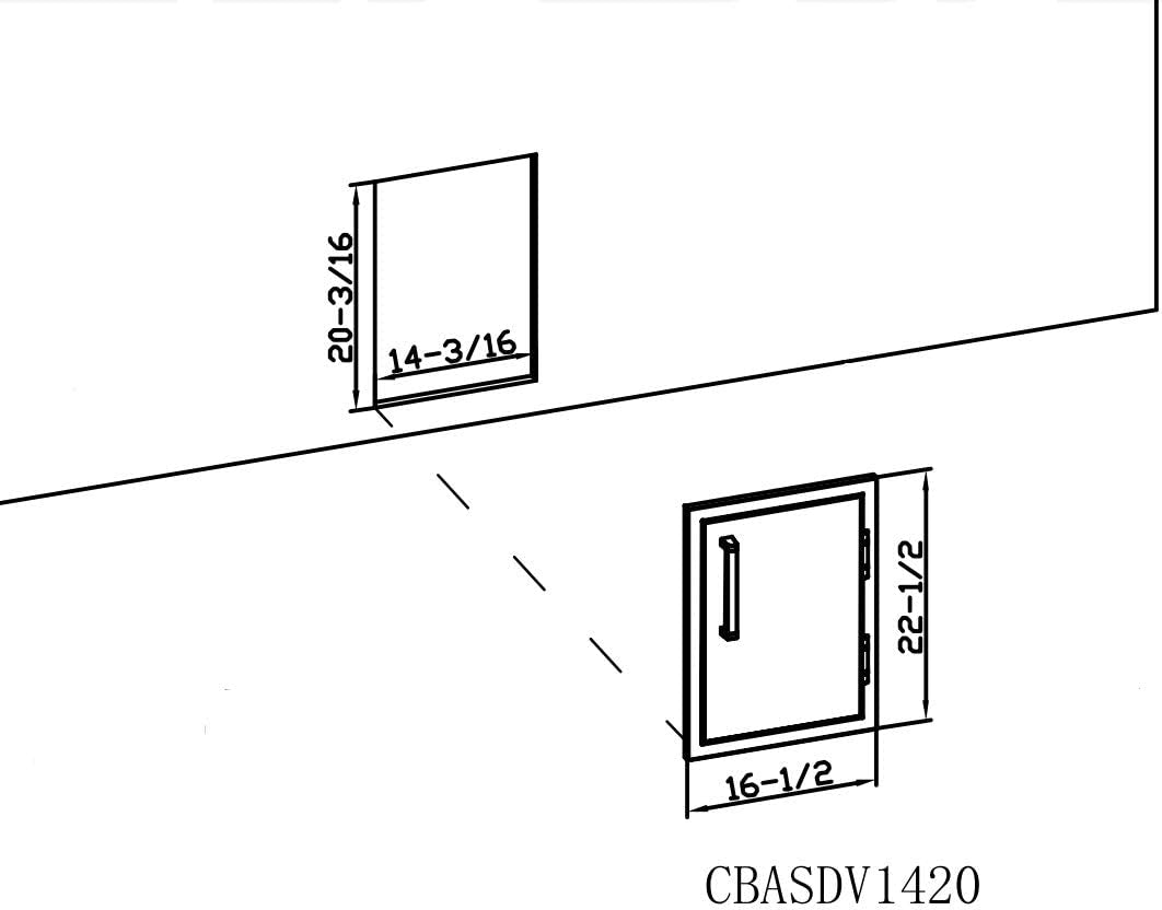 Outdoor Kitchen BBQ Access Door,14X20 H,304 Stainless Steel Single Vertical Door for Outdoor Kitchen Cabinet or BBQ Island, Silver (CBASDV-1420)